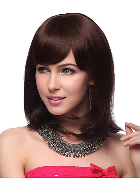 Popular Auburn Straight Shoulder Length Capless Human Hair Women Wigs