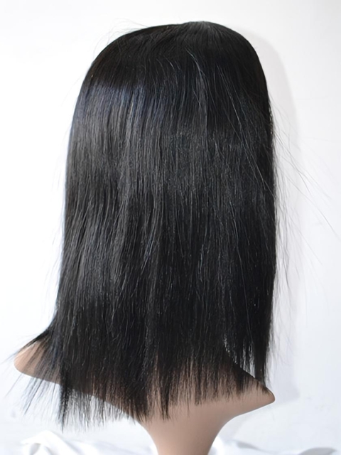 Trendy Black Straight Shoulder Length Lace Front Human Hair U Part Women Wigs