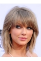 Beautiful Blonde Shoulder Length Straight  With Bangs Lace Synthetic Taylor Swift Inspired Women Wigs