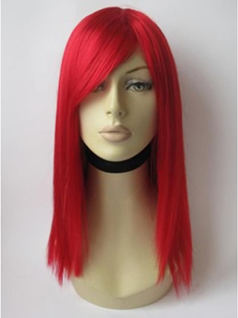 Red Shoulder Length Straight Capless Human Hair Women Wigs