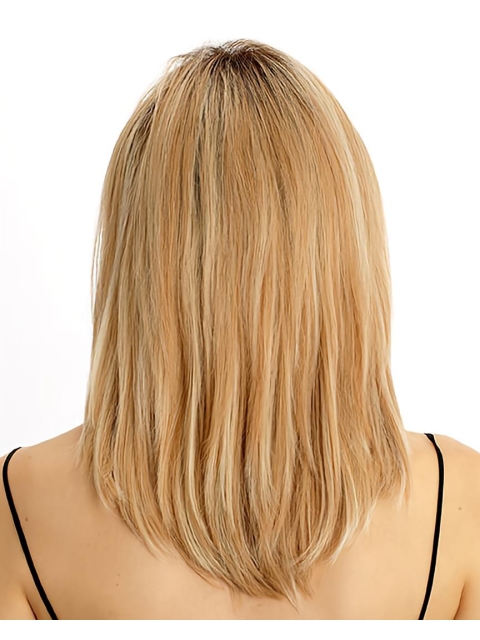 Affordable Blonde Straight Shoulder Length  Lace Front Human Hair Women Wigs