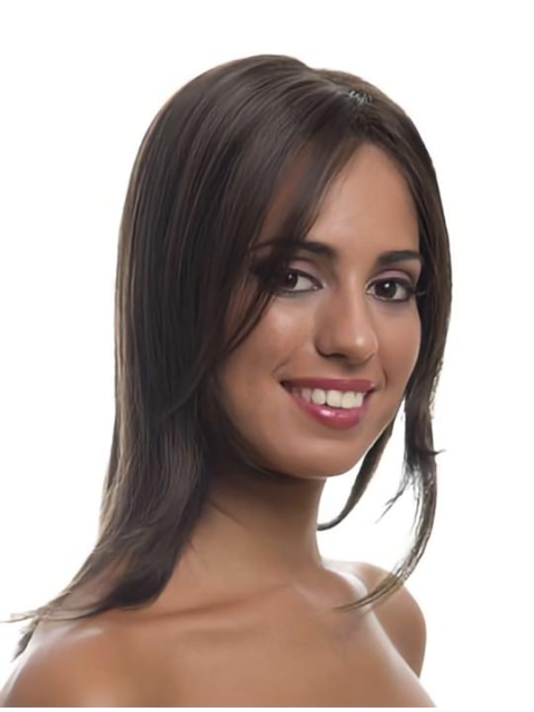 Brown Medium Straight Layered Lace Human Hair Women Wigs