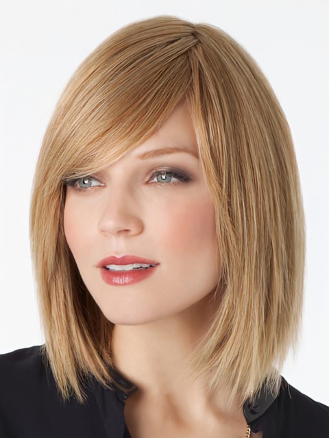 Mature Blonde Straight Shoulder Length Lace Front  Human Hair Women Wigs