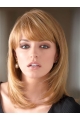 Hairstyles Blonde Straight With Bangs Shoulder Length Lace Front Synthetic Women Wigs