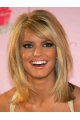 Sweet Cute Mid-length Straight with Bangs Lace Human Hair Jessica Simpson Wig 