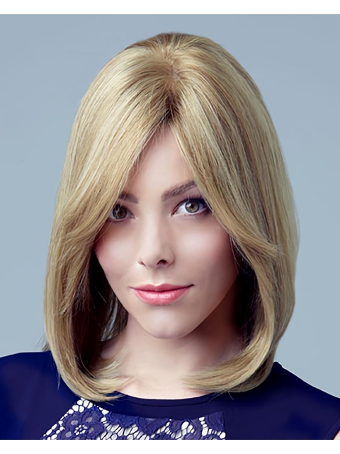 Designed Blonde Straight Shoulder Length Human Hair Celebrity Women Wigs