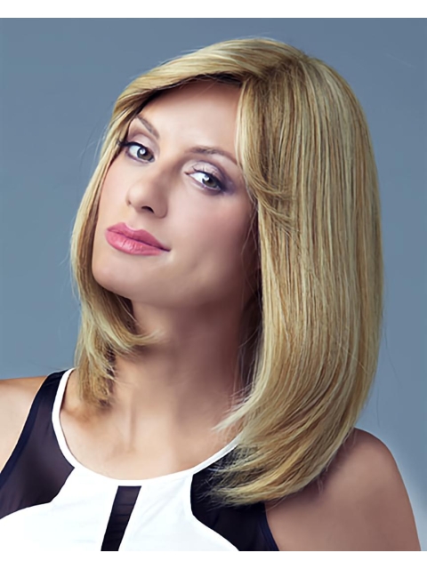 Designed Blonde Straight Shoulder Length Human Hair Celebrity Women Wigs