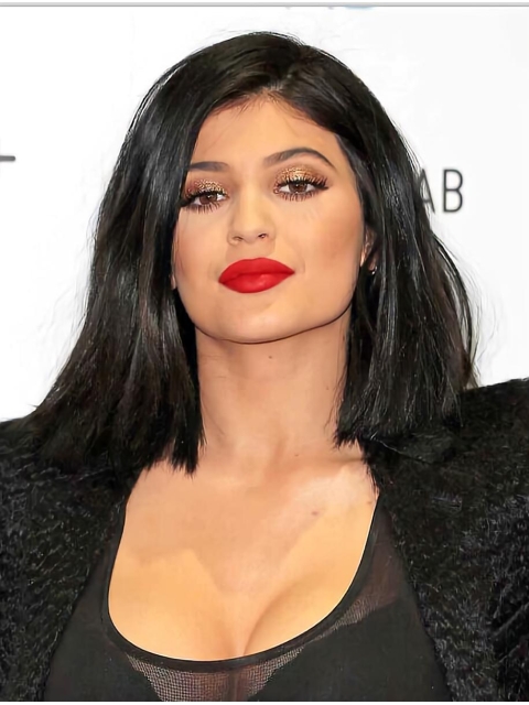 Affordable Shoulder Length Straight Black Synthetic Women Bobs Kylie Jenner Inspired Wigs