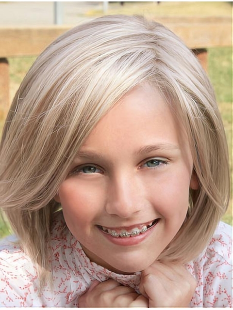 Fantastic Blonde Shoulder Length Straight Synthetic Bobs Kids Wigs