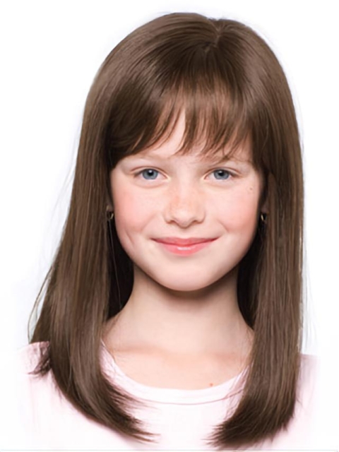 Refined Brown Straight Shoulder Length With Bangs Hand-Tied Synthetic Kids Wigs