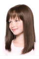 Refined Brown Straight Shoulder Length With Bangs Hand-Tied Synthetic Kids Wigs