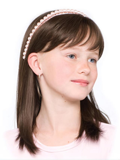 Refined Brown Straight Shoulder Length With Bangs Hand-Tied Synthetic Kids Wigs