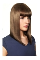 Stylish Brown Straight With Bangs Shoulder Length Capless Human Hair Women Wigs