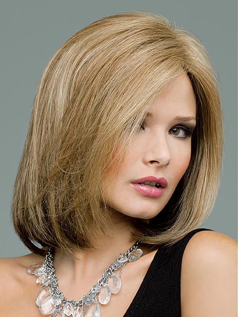 Soft Blonde Straight Shoulder Length Lace Front Human Hair Women Wigs