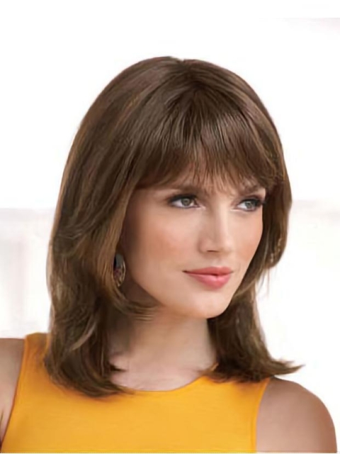 Polite Auburn Straight Shoulder Length Lace Front Synthetic Women Wigs