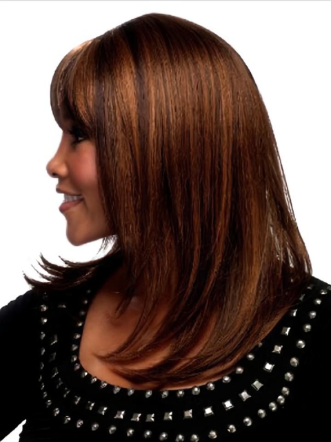 Durable Auburn Straight Shoulder Length Capless Human Hair African American Women Wigs