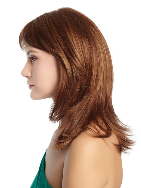 Durable Auburn Straight Shoulder Length Capless Synthetic Petite Women Wigs