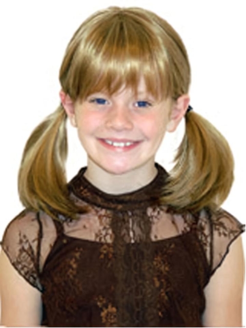 High Quality Blonde Straight With Bangs Shoulder Length Lace Front Synthetic Kids Wigs