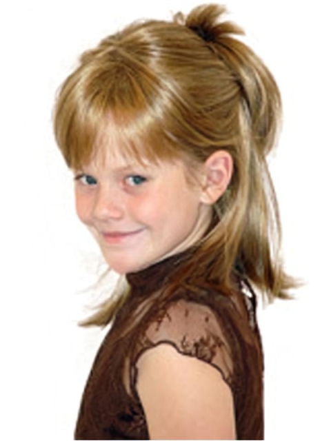 High Quality Blonde Straight With Bangs Shoulder Length Lace Front Synthetic Kids Wigs