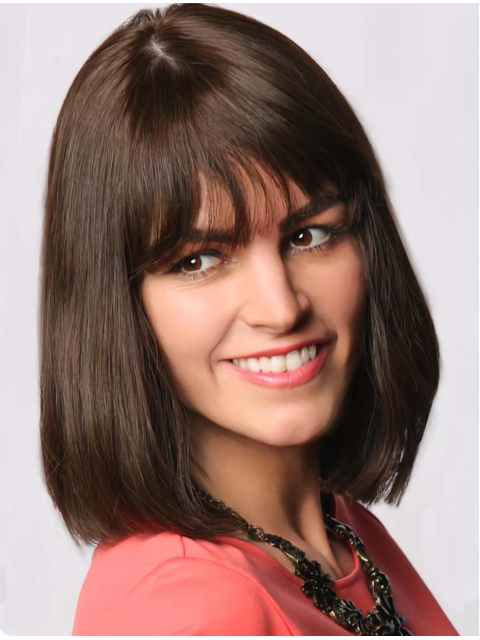 Brown Medium Straight With Bangs  Capless Long Human Hair Bob Wigs