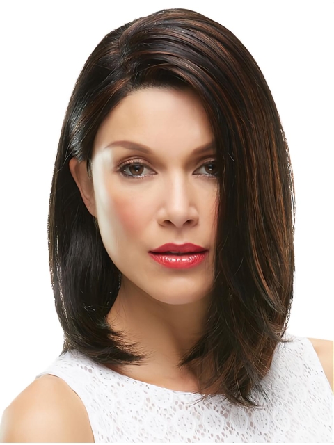 Brown Cool Straight  Medium  Hand-tied Synthetic Women Wigs