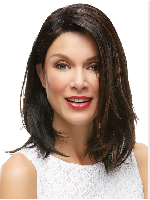 Brown Cool Straight  Medium  Hand-tied Synthetic Women Wigs