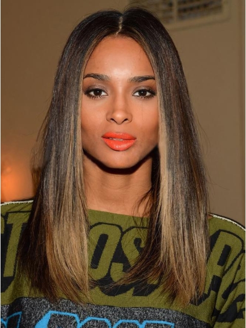 Straight Shoulder Length Without Bangs Full Lace Women Ombre Wigs