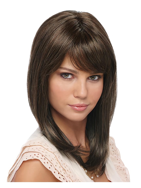 Affordable Brown Straight Shoulder Length Glueless Lace Wigs