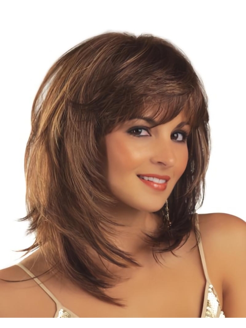 Modern Straight Medium Lace Front Synthetic Women Wigs For Cancer