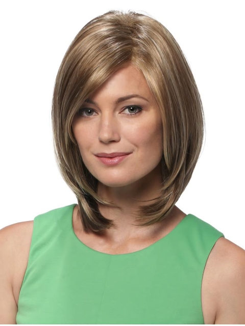 New Design Blonde Straight Medium Lace Front Bobs Synthetic Women Wigs