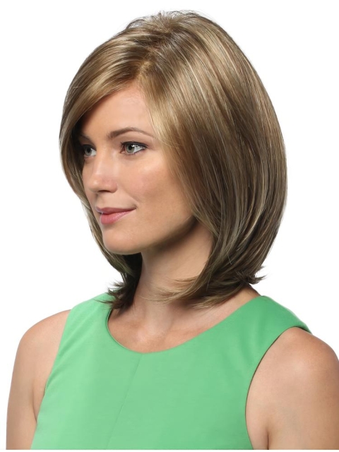 New Design Blonde Straight Medium Lace Front Bobs Synthetic Women Wigs