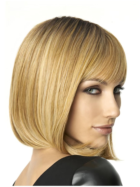 Medium  Blonde Straight With Bangs Capless Bobs Synthetic Trendy Wigs