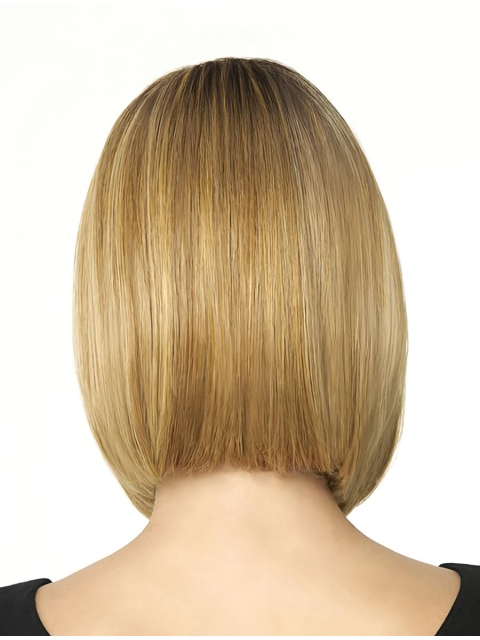 Medium  Blonde Straight With Bangs Capless Bobs Synthetic Trendy Wigs