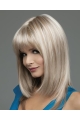 High Quality Blonde Straight With Bangs Shoulder Length Lace Front Synthetic Women Wigs