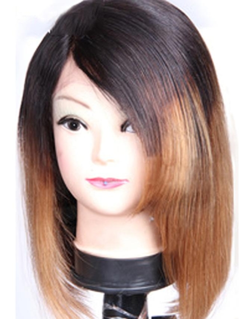 Beautiful Shoulder Length Straight Style Without Bangs Lace Front 100% Remy Hair Ombre Wigs