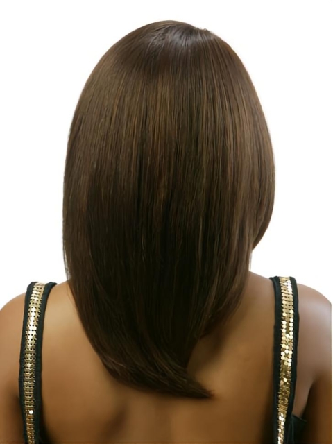 Beautiful Brown Straight With Bangs Shoulder Length Capless Human Hair African American Women Wigs