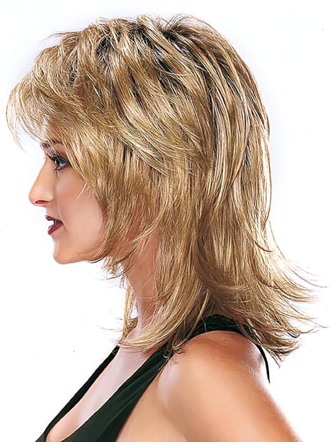 Fashionable Blonde Medium Straight Capless Synthetic Women Wigs