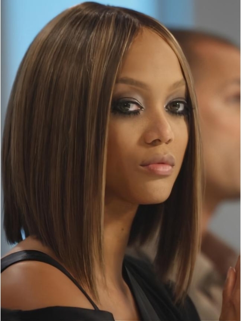 Posh and Sensational Mid-length Straight Without Bangs Lace Human Hair Tyra Banks Wig