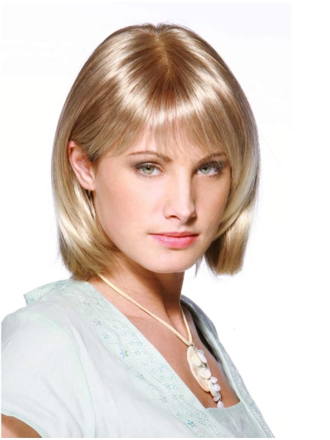 Blonde Shining Medium Straight Monofilament Synthetic Women Wigs