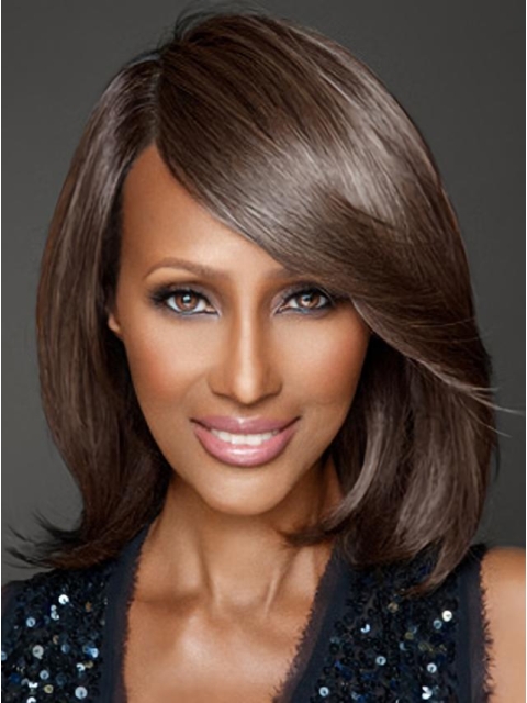 Iman Gorgeous Layered Straight Medium Lace Front Human Hair Bob Style Women Wigs