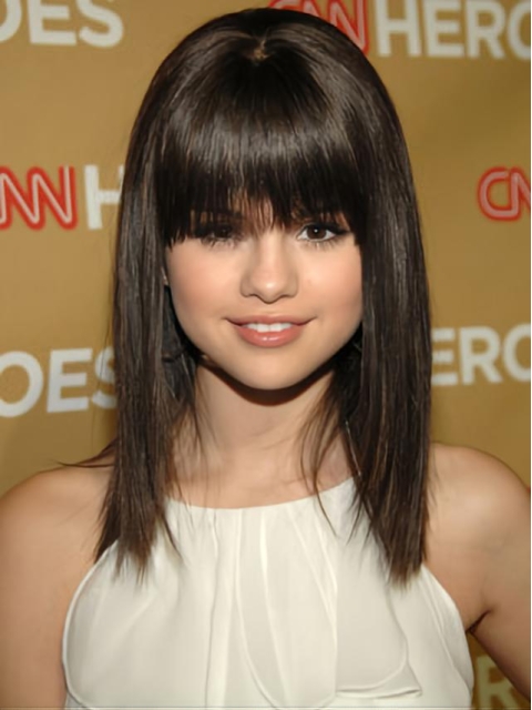 Cool Black Shoulder Length Straight With Bangs Capless Synthetic Celebrity Women Wigs