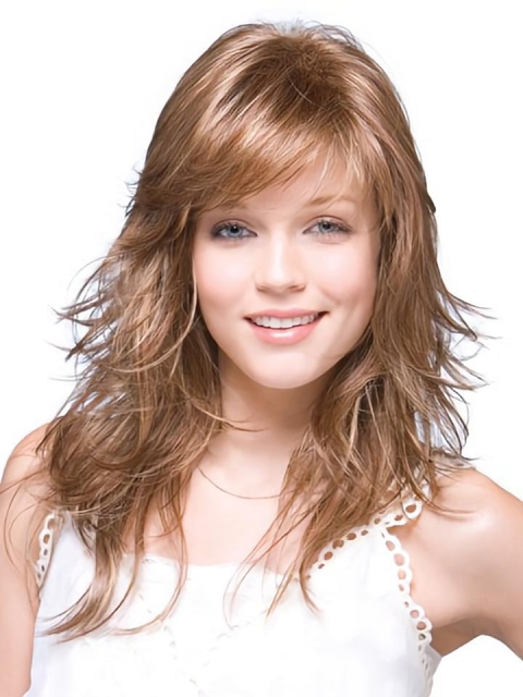 Medium Straight With Bangs Lace Front Synthetic Cosy Women Wigs