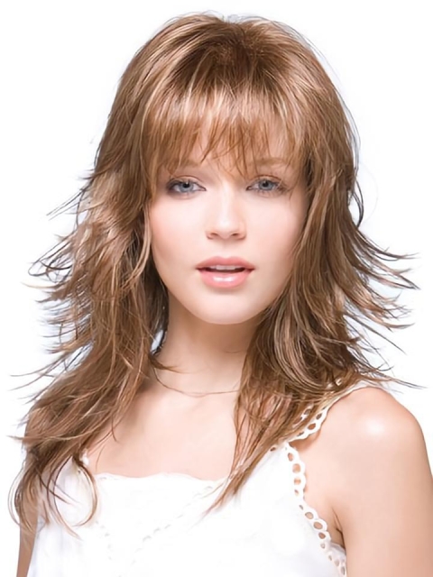 Medium Straight With Bangs Lace Front Synthetic Cosy Women Wigs