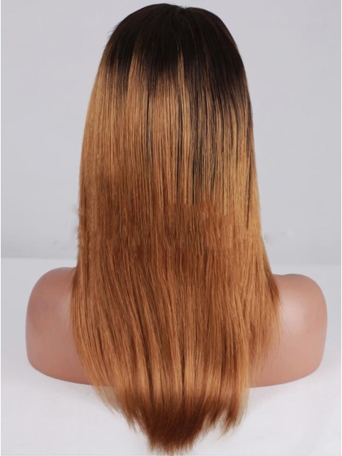 Straight  Shoulder Length Full Lace Two Tone Human Hair Women Wigs