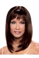  Young and Modern Mid-length Layered Straight with Bangs Lace Front Human Hair Beverly Johnson Wig 