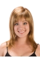 Convenient Blonde Straight Shoulder Length With Bangs Capless Synthetic Women Wigs