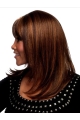 Convenient Auburn Straight Shoulder Length With Bangs Capless Synthetic Women Wigs