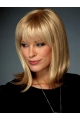 Fabulous Blonde Straight Shoulder Length With Bangs Lace Front Synthetic Women Wigs