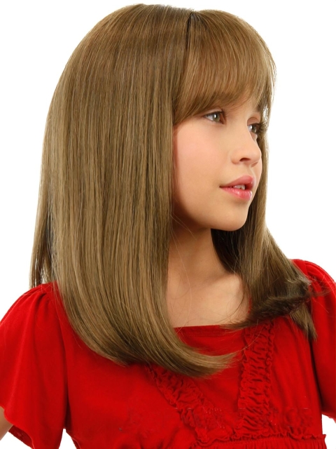 Good Blonde Straight Shoulder Length Lace Front Human Hair Kids Wigs