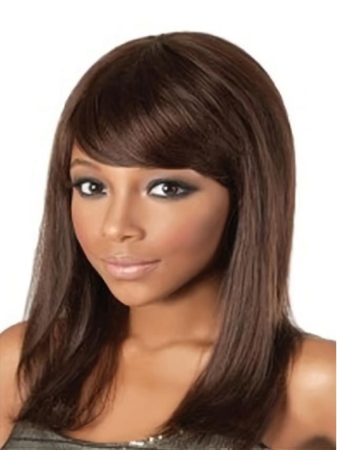 Fashion Auburn Straight Shoulder Length Capless Human Hair African American Wigs